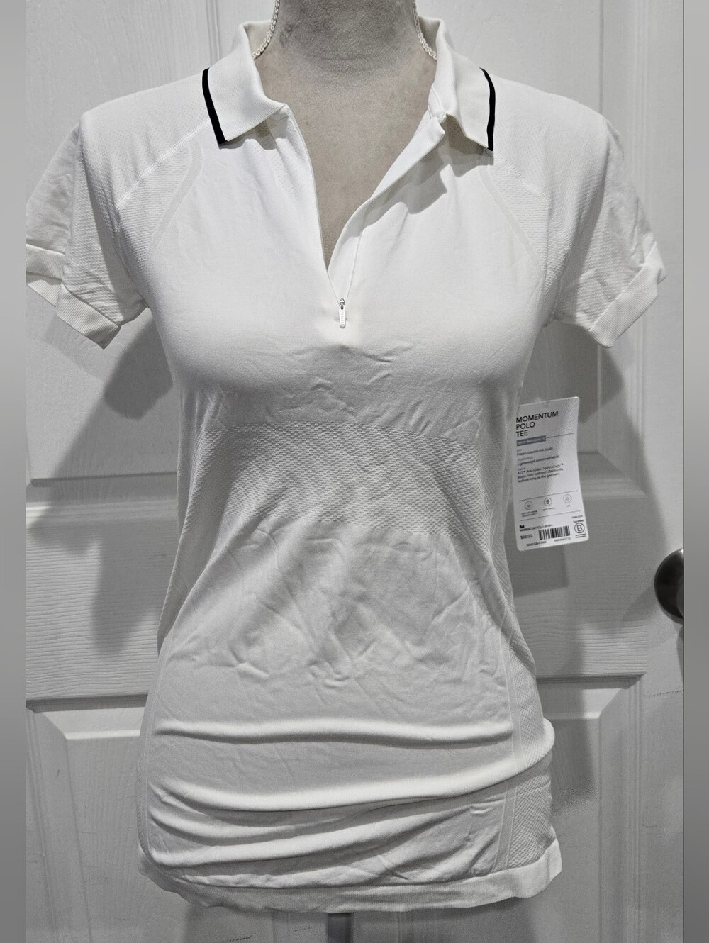 Athleta Momentum Polo Tee White Black Trim Quarter Zip Golf Tennis M NWT - Picture 6 of 15